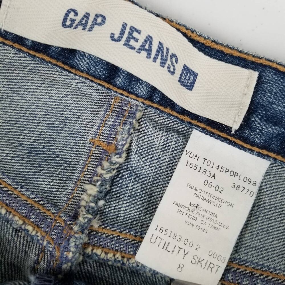 Gap Denim Blue Jeans Utility Skirt Snap Button Flap Pockets Vintage Size 8 - Picture 4 of 4
